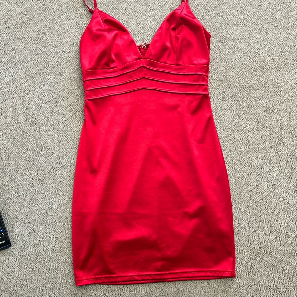 Windsor- Red Satin Spaghetti Strap Dress